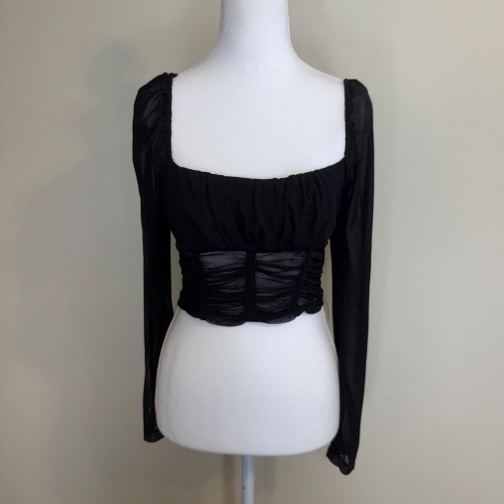 Forever 21 Sheer Mesh Long Sleeve Black Ruched Womens S Whimsigoth Fairy Grunge